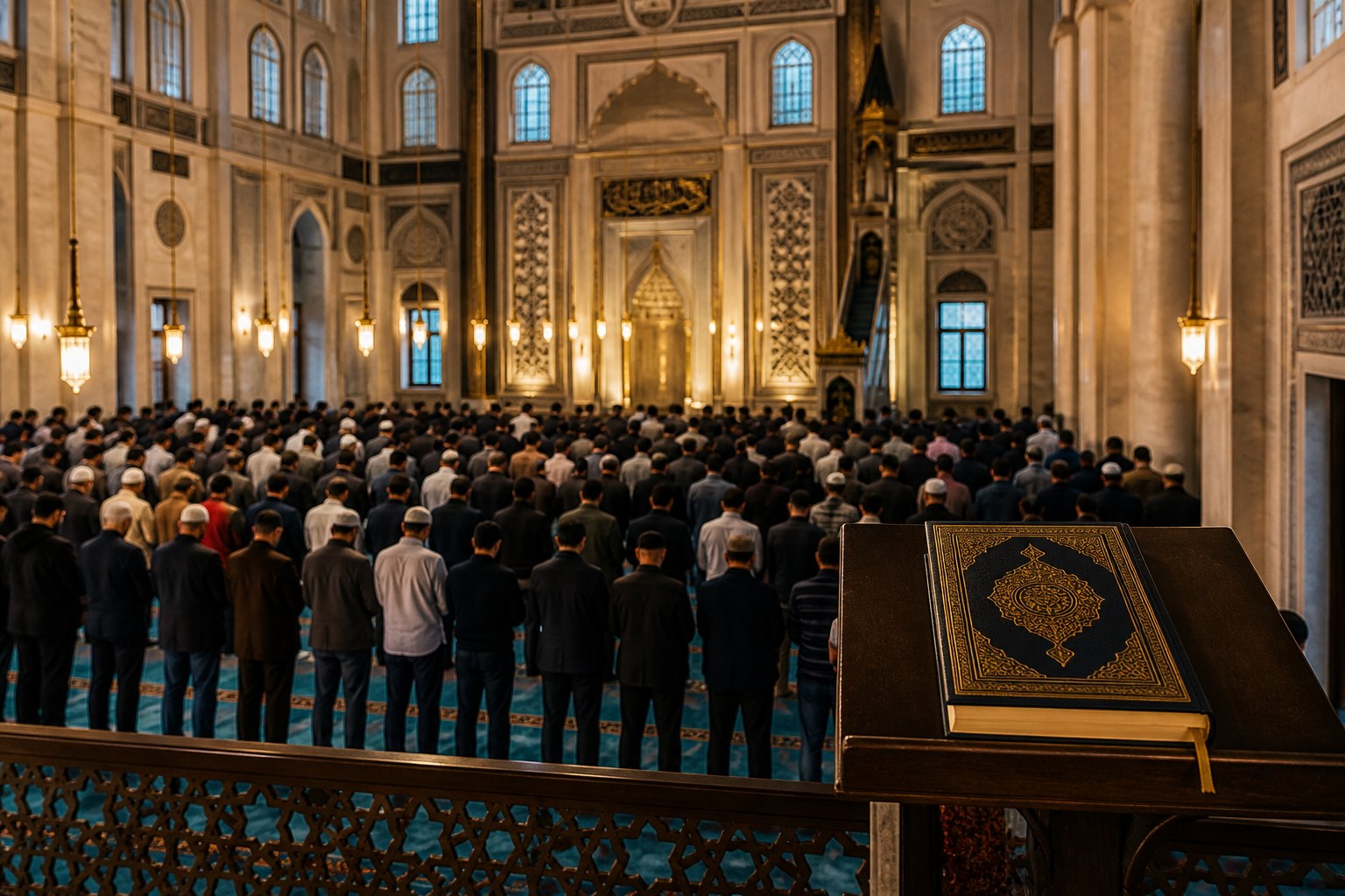 Cemaatle Namazın Faziletleri ve Kur'an-ı Kerim'de Namazla İlgili Ayetler yazısı için temsili dinî kapak görseli